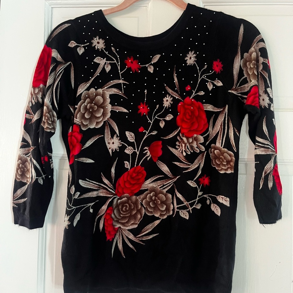 Elegant Black Floral Embellished Blouse